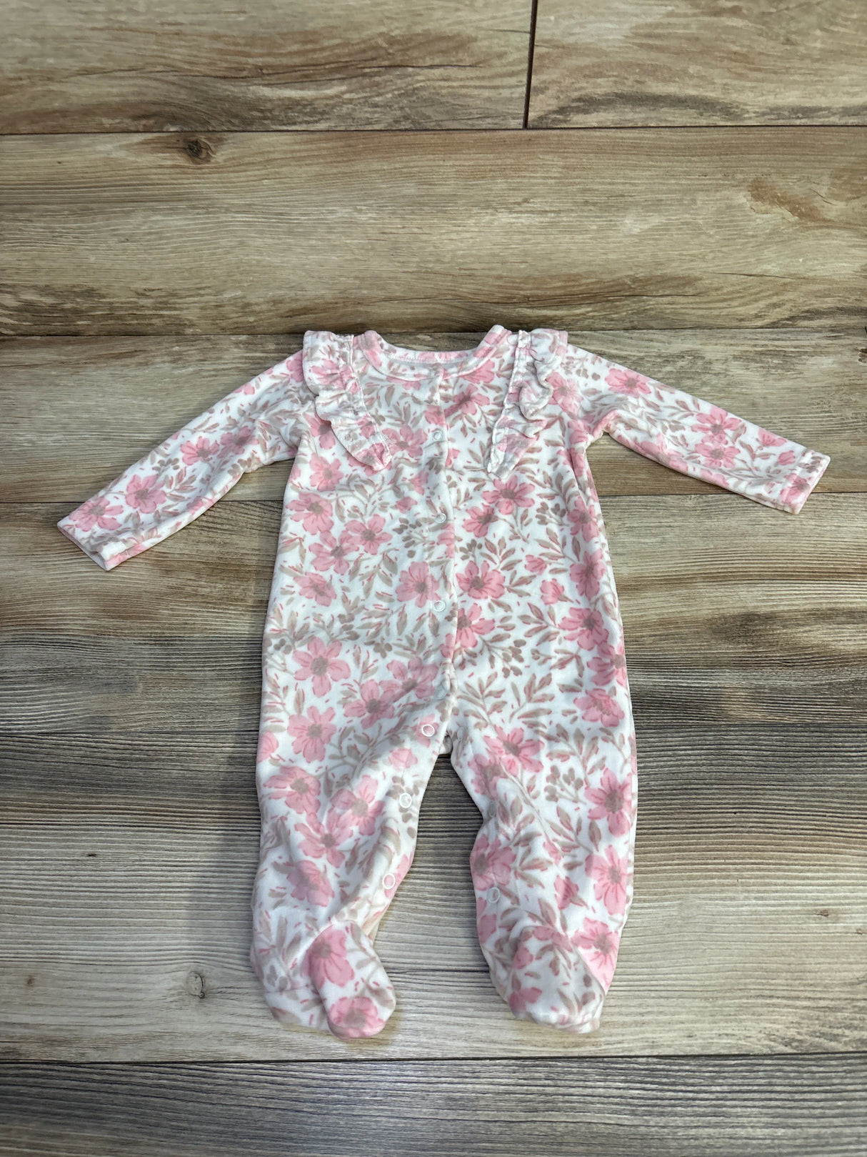 Princess Rose Floral Velour Coverall Pink 6-9m