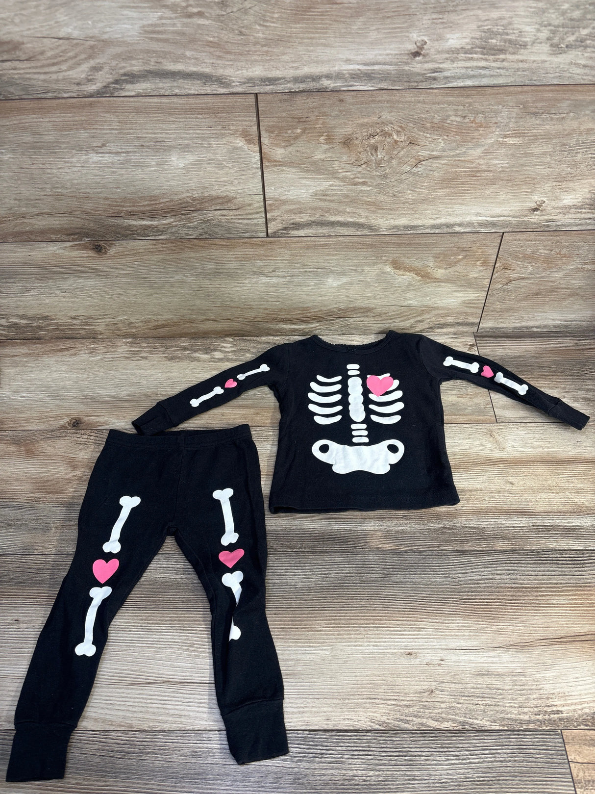 Carter's 2pc Glow In The Dark Heart Skeleton Print Pajama Set Black sz 12m