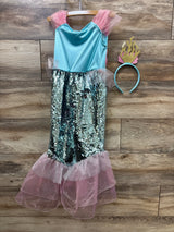 Mermaid costume with sequin tail, pink tulle, and crown headband for kids