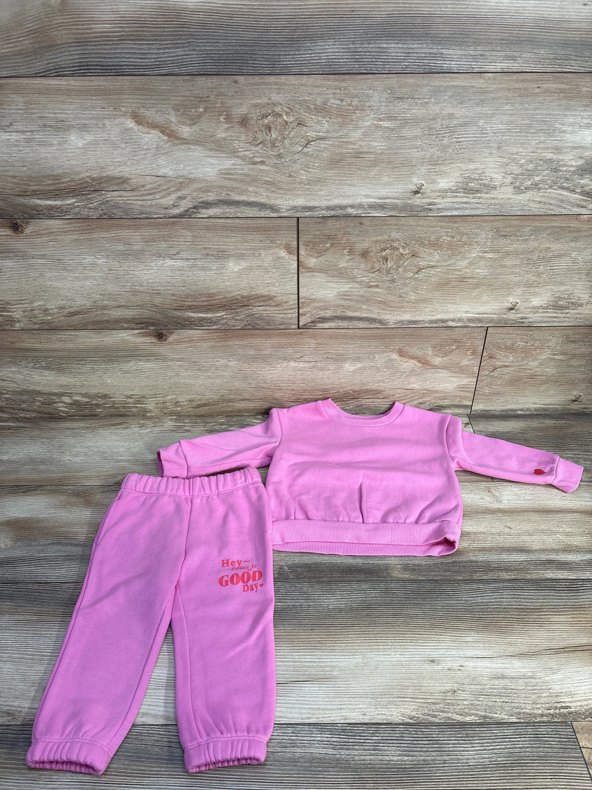 Cat & Jack Hey Today Is A Good Day Sweatsuit Set Pink sz 18m