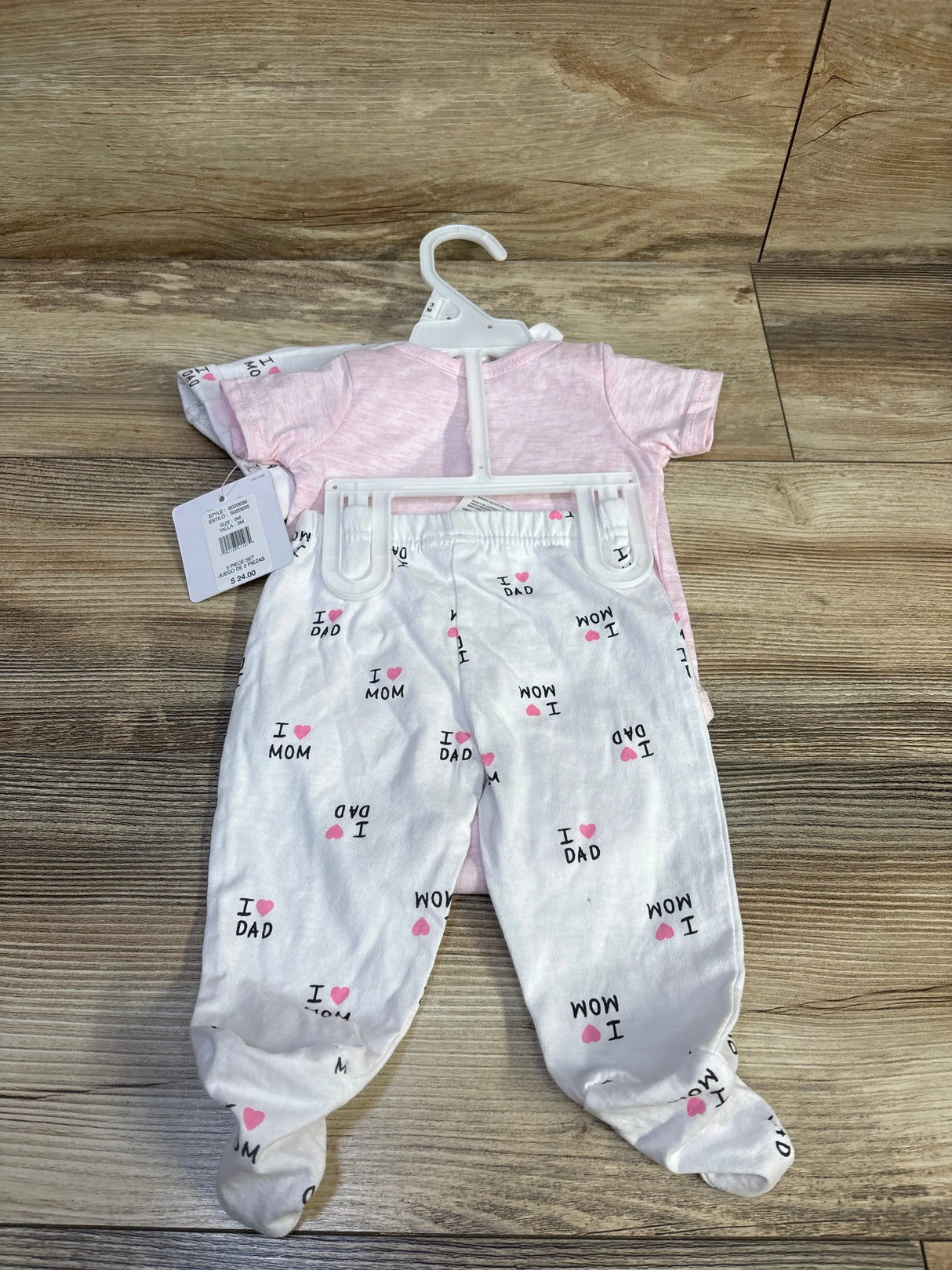 NEW Sterling Baby 3pc I Love Mom & Dad Set Pink sz 3m