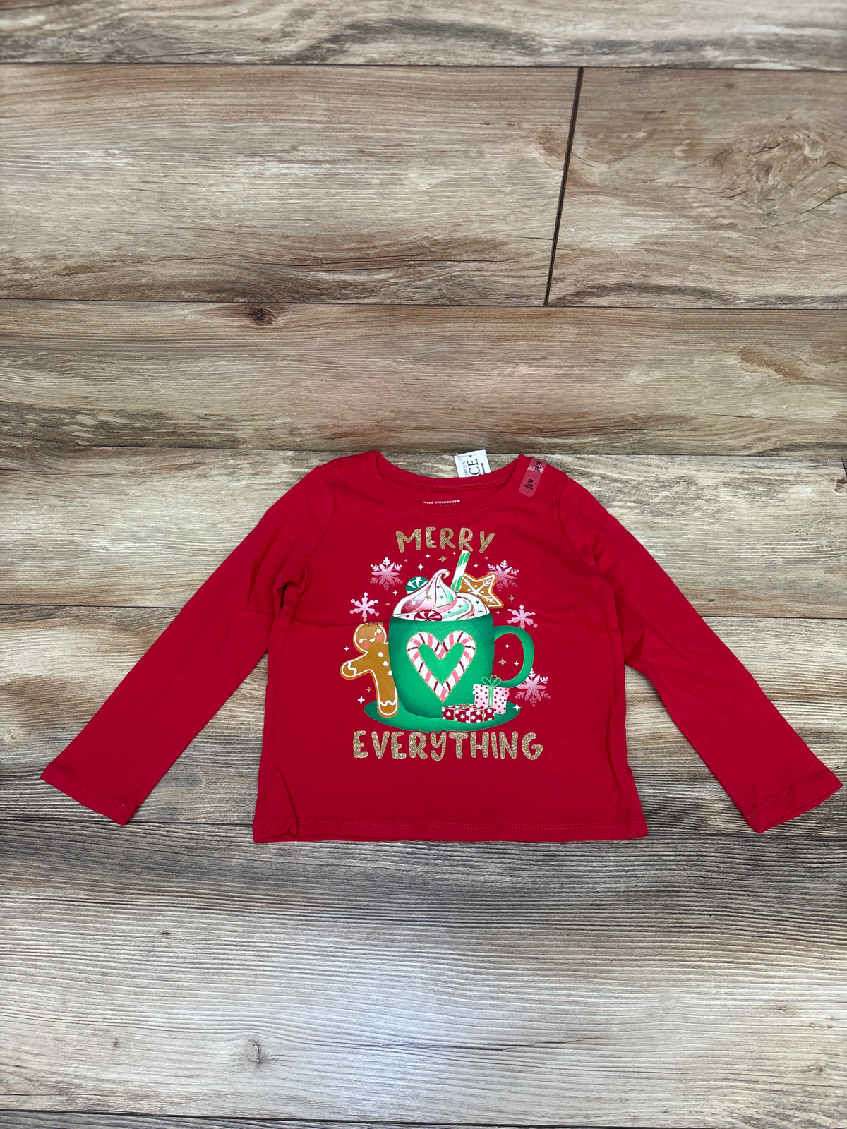 NEW Children's Place Merry Everything Long Sleeve Shirt Red sz 3T