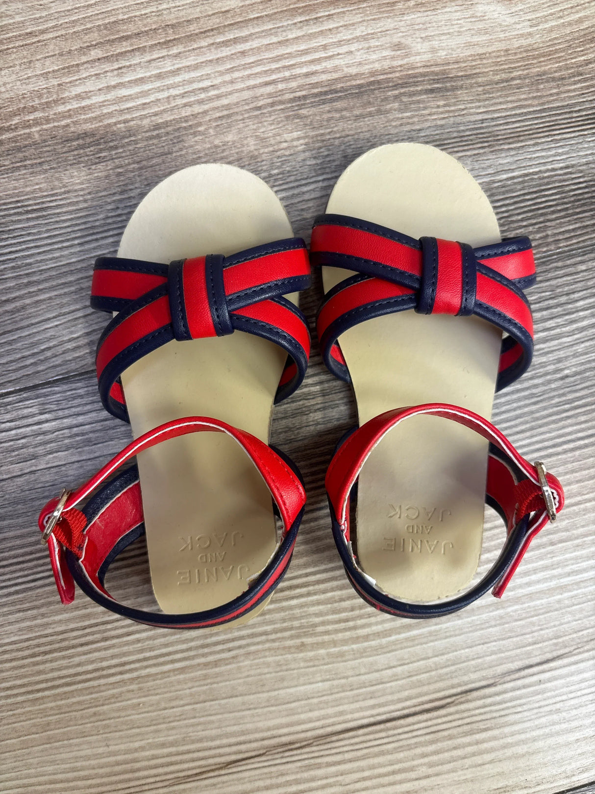 Janie & Jack Striped Cross-Strap Sandals in Very Cherry sz 8c