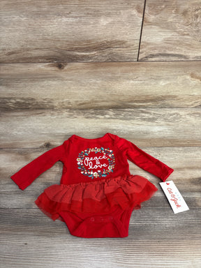 Red baby girl tutu bodysuit with peace and love floral print and long sleeves