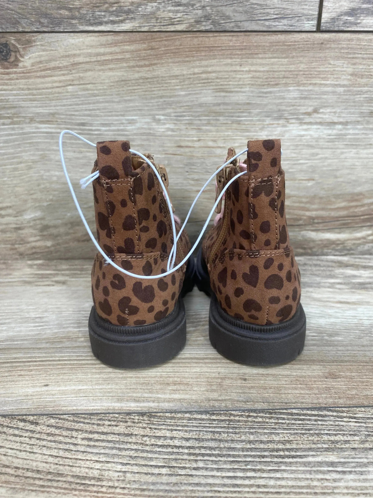 NEW Cat & Jack Toddler Girls Leopard Print Zipper Combat Boots Brown Sz 5c