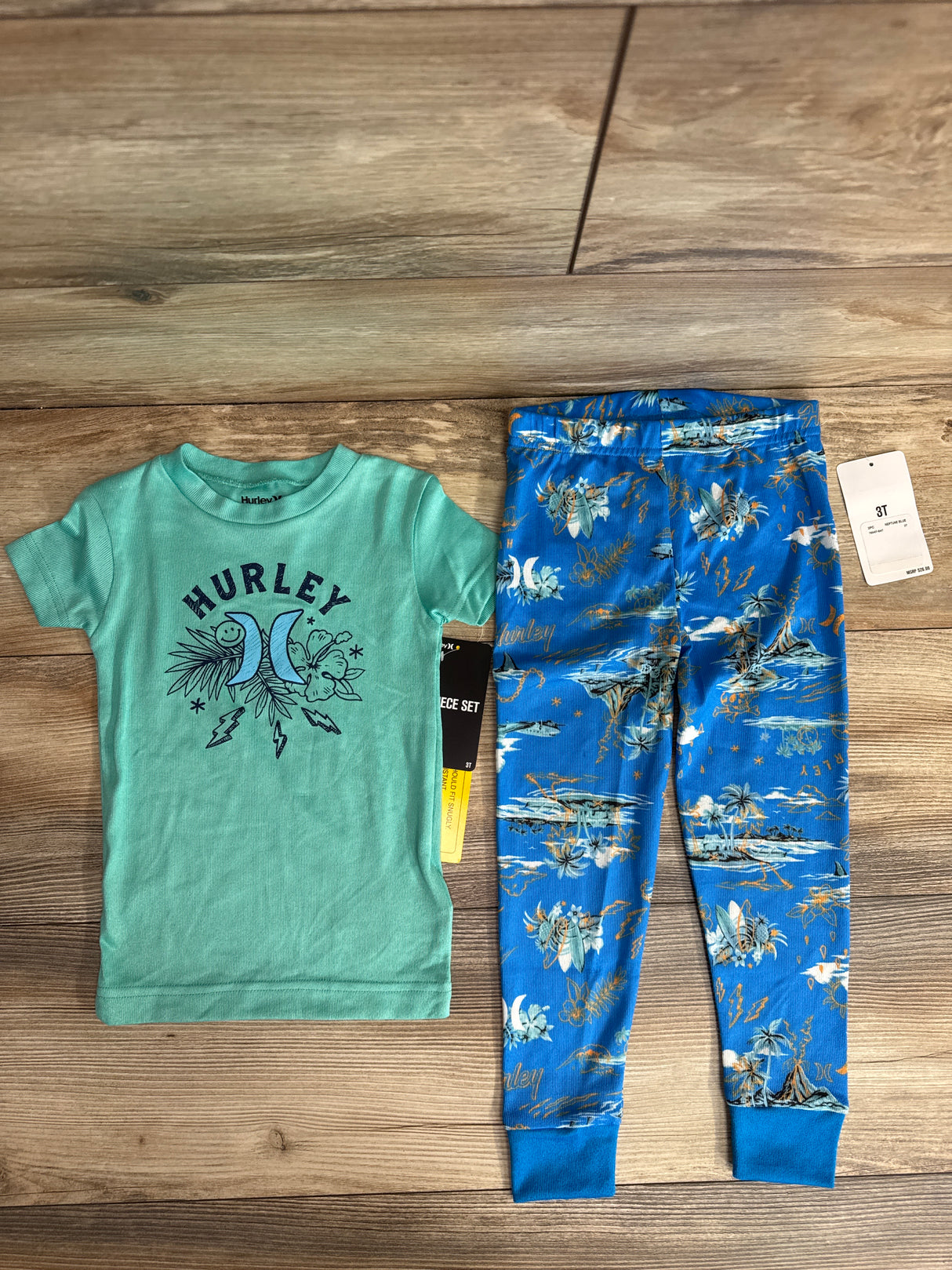 NEW Hurley 2pc Pajama Set Green sz 3T