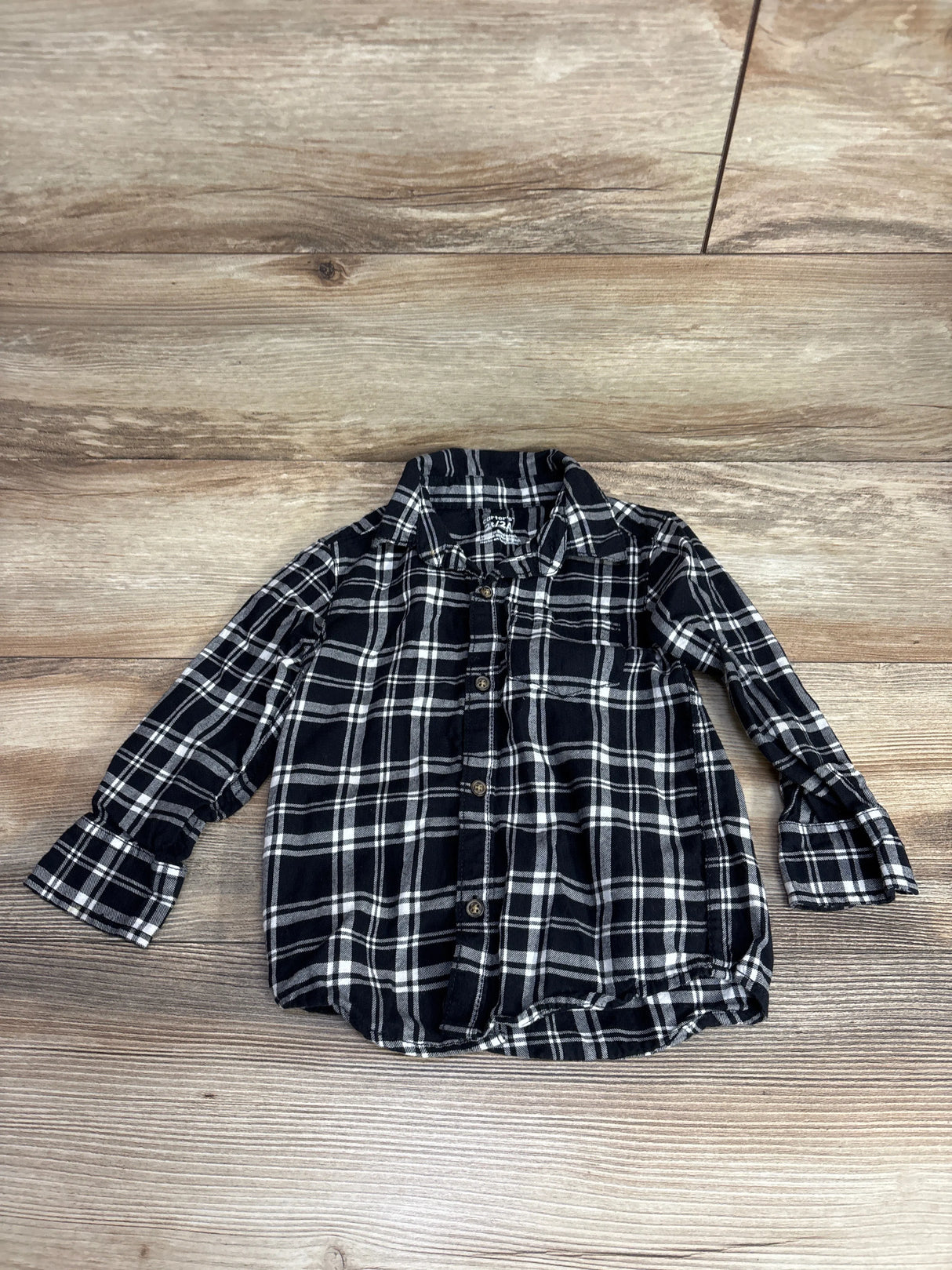 Carter's Plaid Button Up Shirt Black sz 2T
