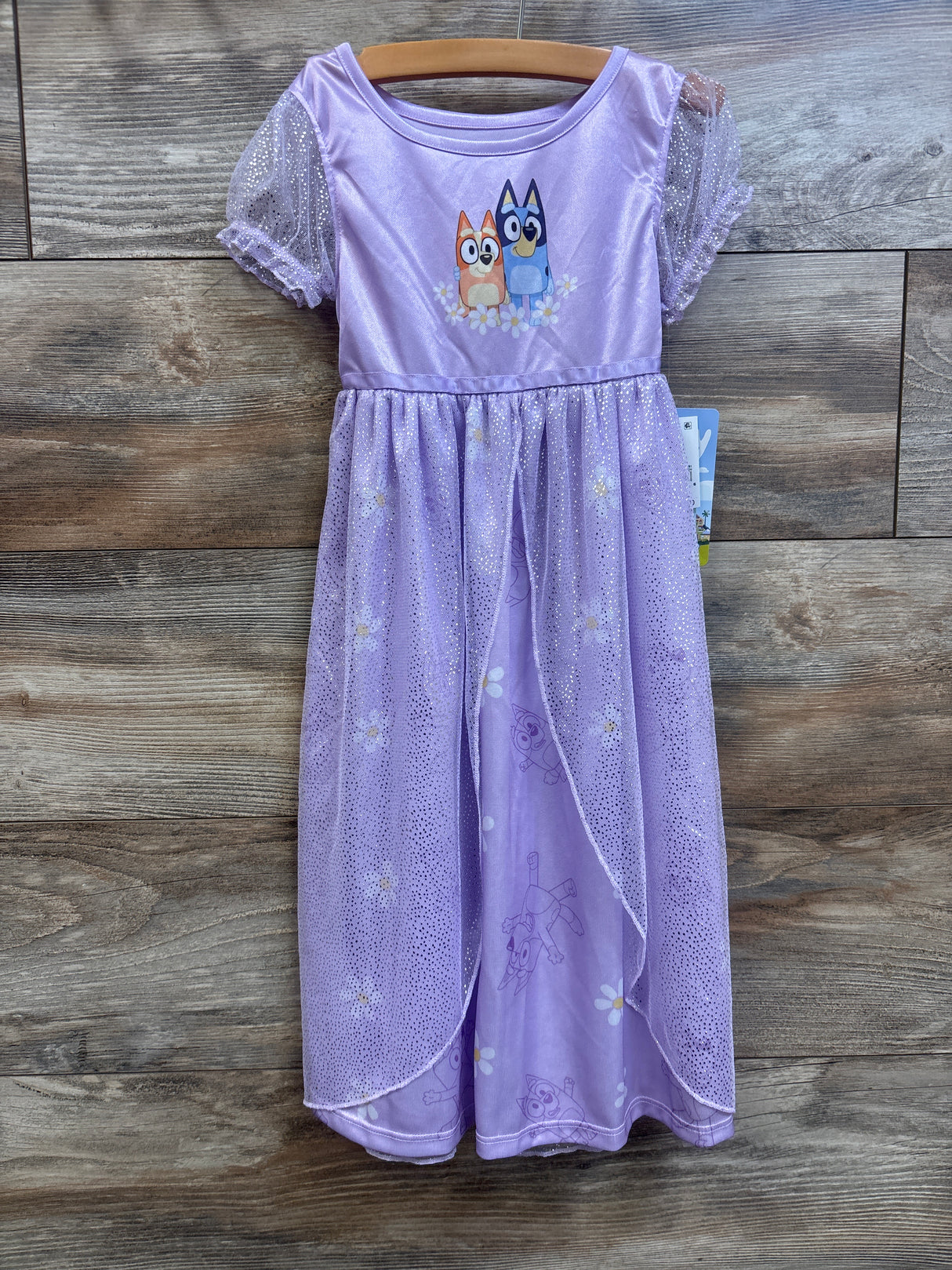 NEW Bluey and Bingo Lilac Purple Floral Satinet and Tulle Nightgown sz 4T
