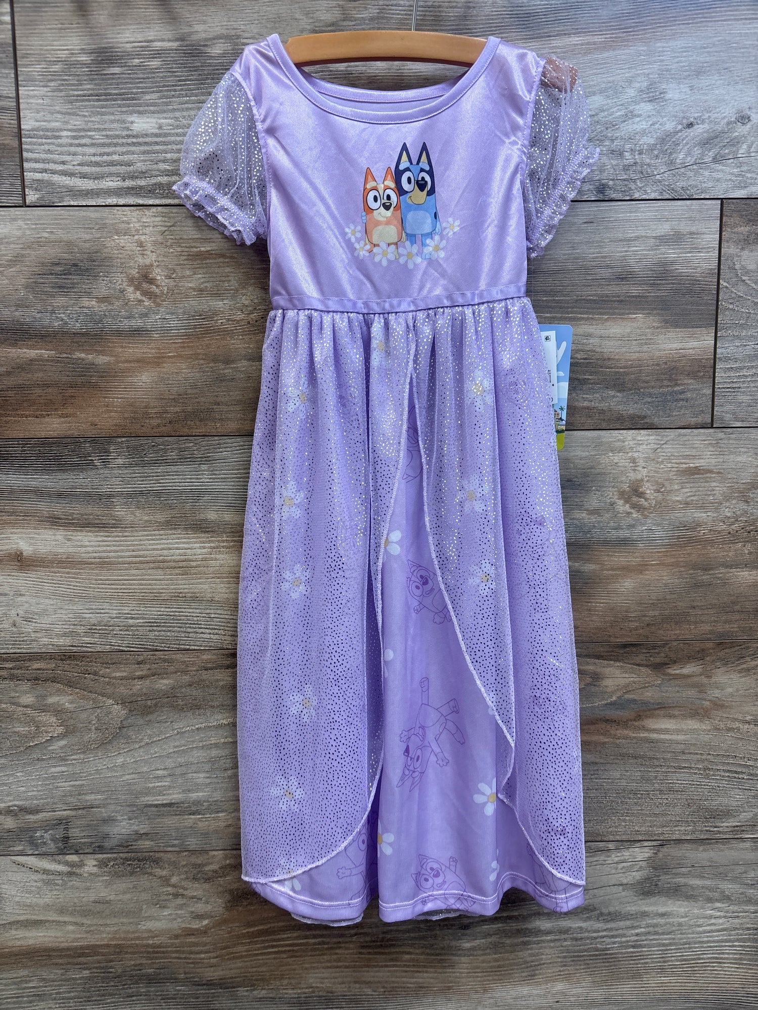 NEW Bluey and Bingo Lilac Purple Floral Satinet and Tulle Nightgown sz 4T