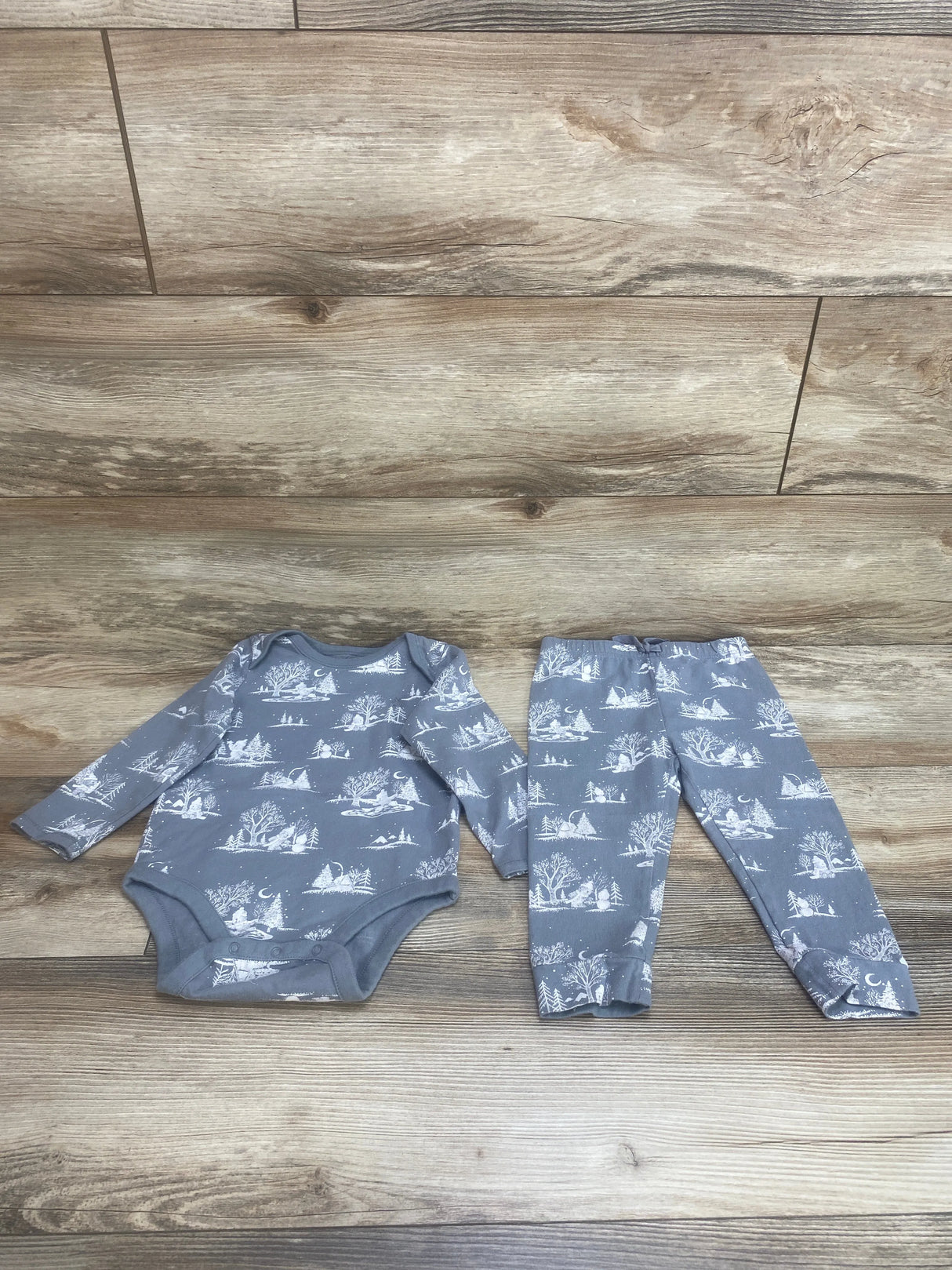 Baby Gap 2pc Winter Scene Bodysuit & Pants Grey sz 18-24m