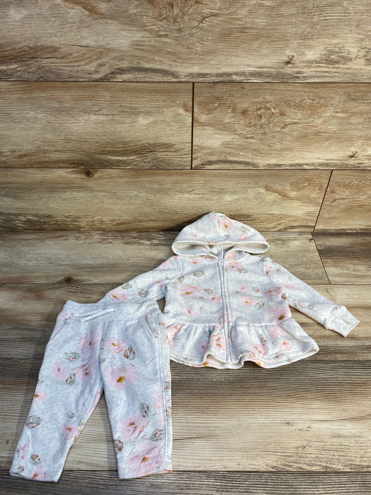 OshKosh Fleece Floral Hoodie & Joggers Set Grey sz 6m