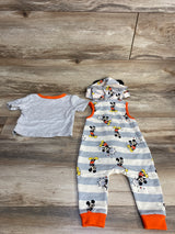 Disney Baby 2pc Mickey Mouse Shirt & Hooded Jumpsuit Gray sz 6-9m