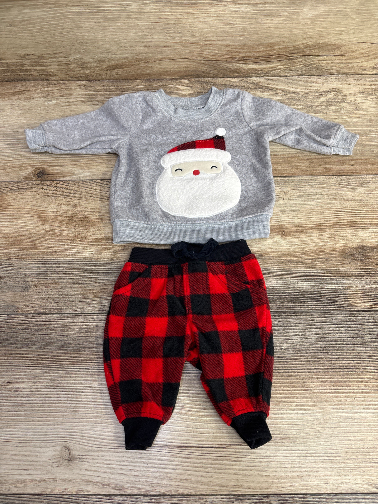 Just One You 2pc Santa Sweatshirt & Buffalo Plaid Pants Grey sz Newborn