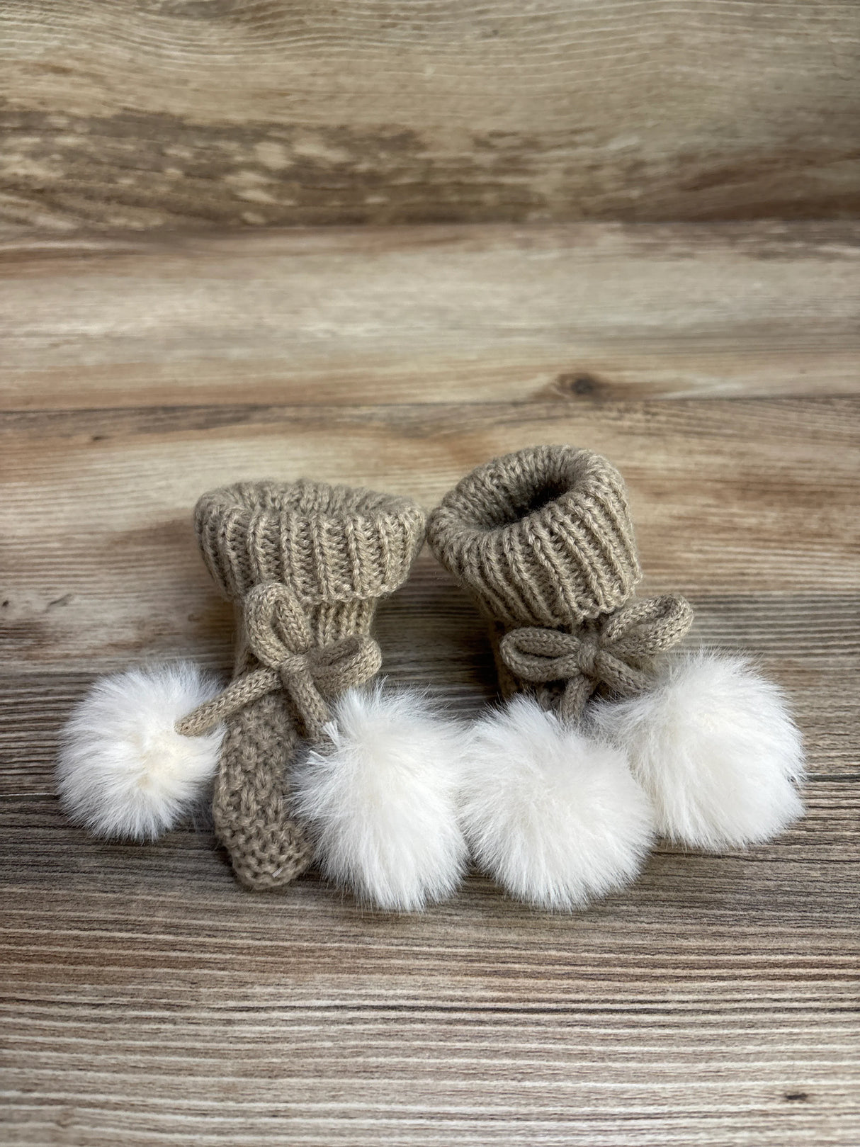 Crocheted Pom-Pom Slippers Tan sz 1/2c