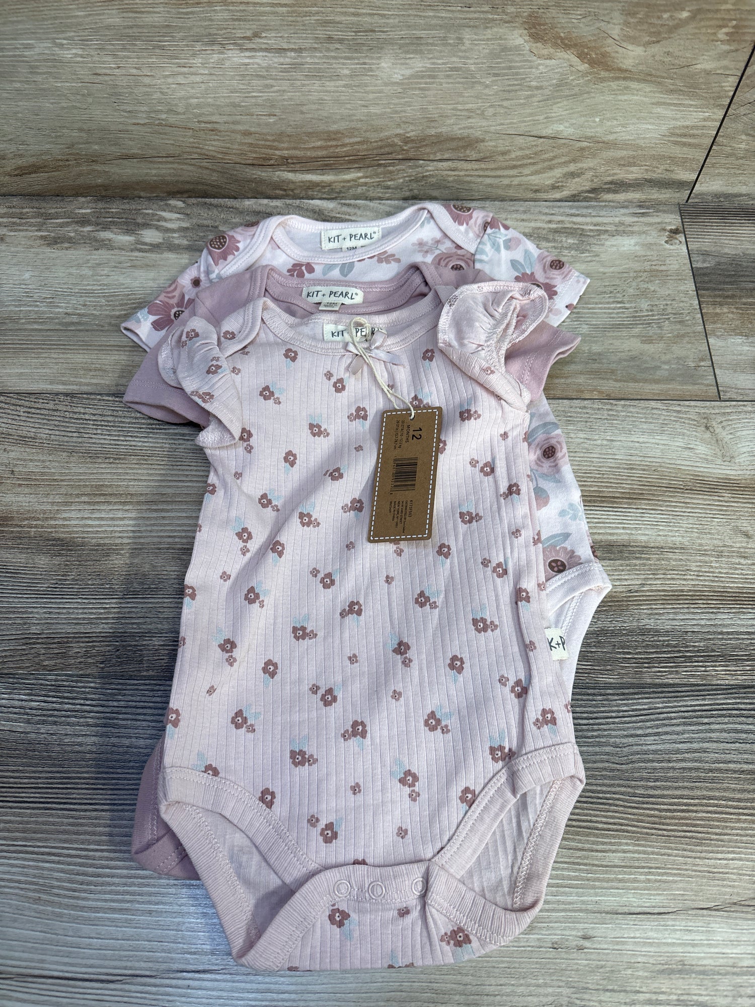 NEW Kit + Pearl 3pk Floral Bodysuits Pink sz 12m