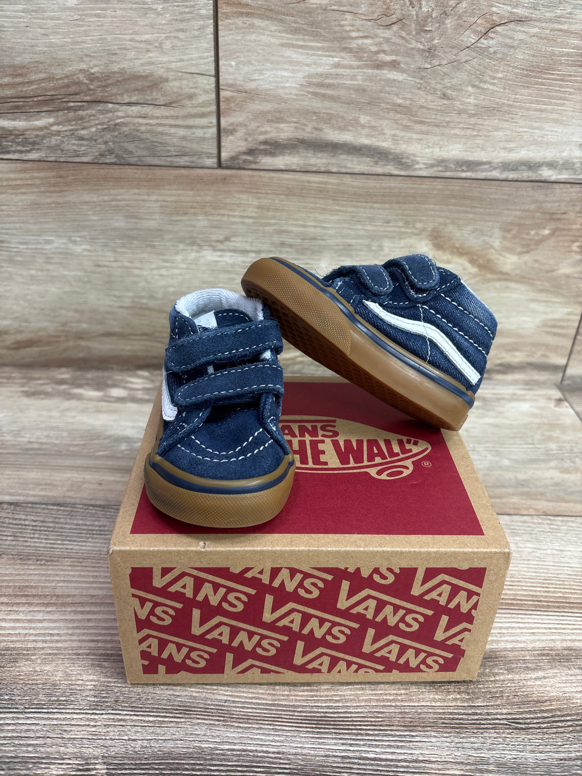 NEW Vans Sk7-Mid Reissue V Suede/Denim Sneakers Blue sz 4c