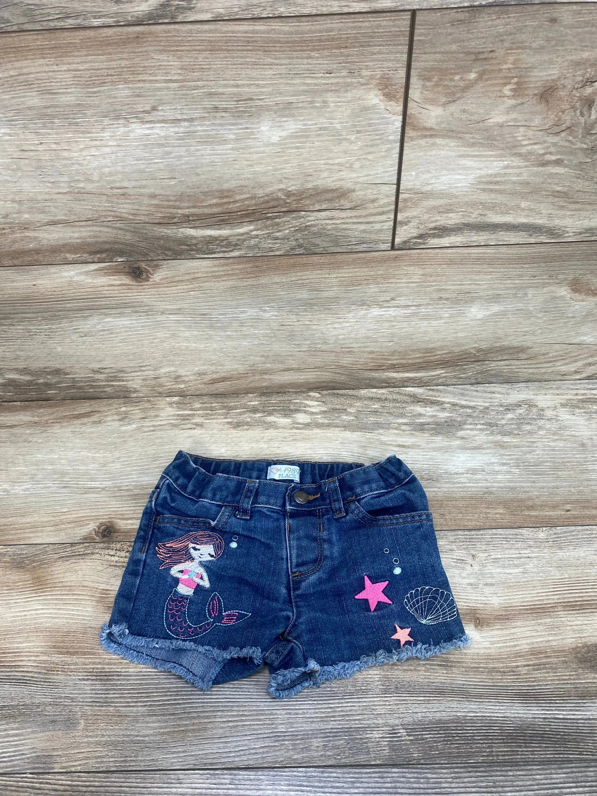 Children's Place Mermaid Embroidered Denim Shorts Blue sz 18-24m