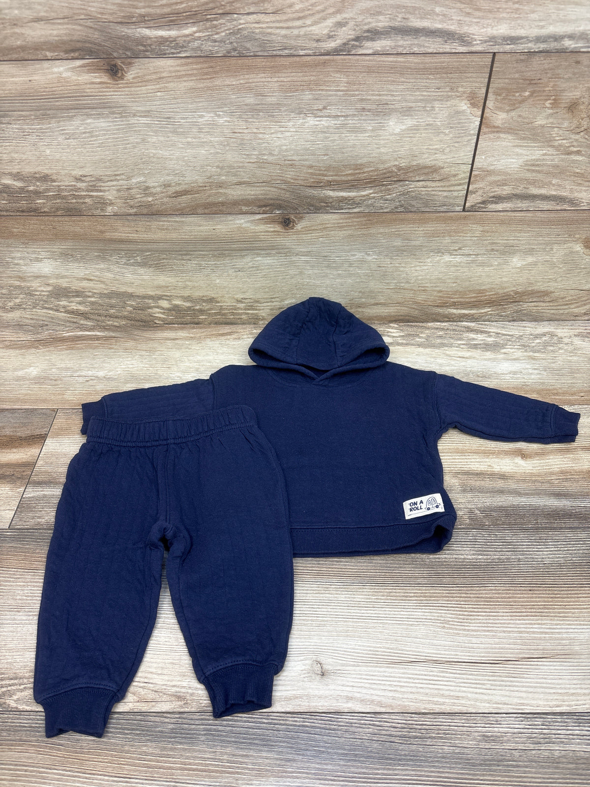 Carter's 2pc Quilted Hooded Sweatshirt & Pants Set Navy sz 12m