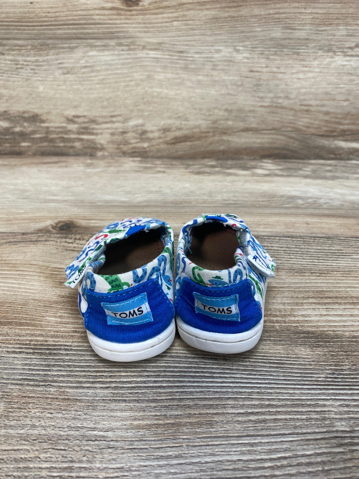 Toms White 'Cobalt Snakes' Tiny Alpargata Canvas Shoes sz 3c - Me 'n Mommy To Be