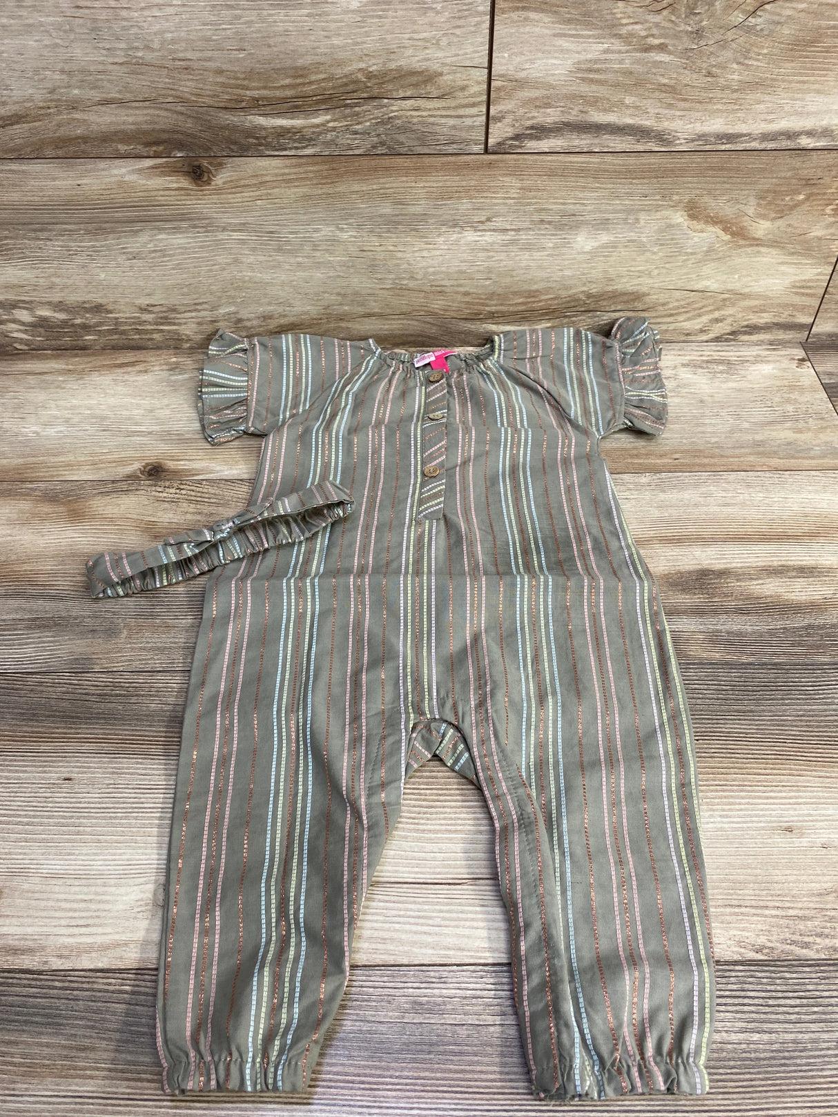 Penelope Mack Metallic Sleeveless Coverall Olive sz 12m