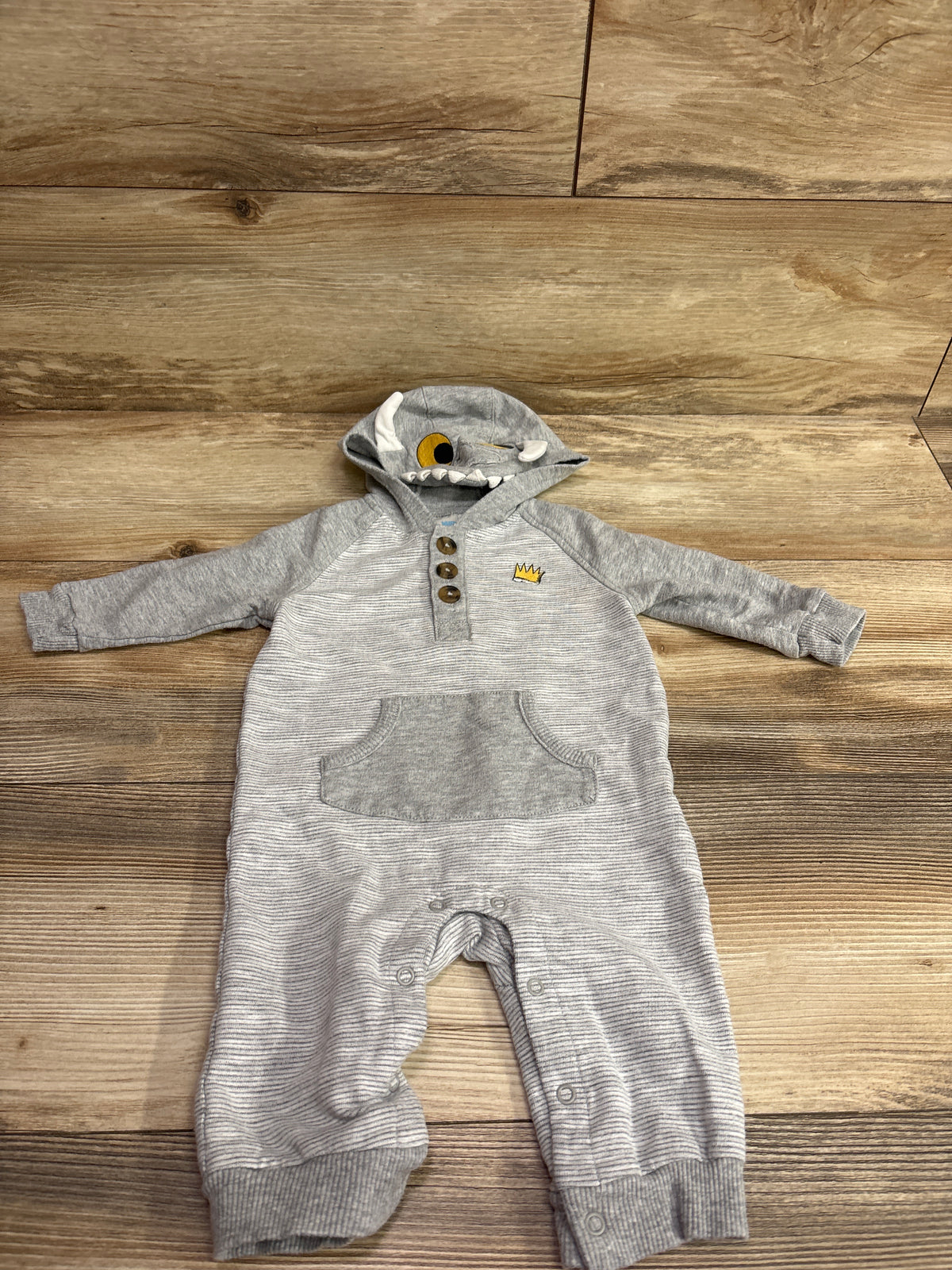 Where The Wild Things Are Henley Hooded Coverall Grey sz 6-9m