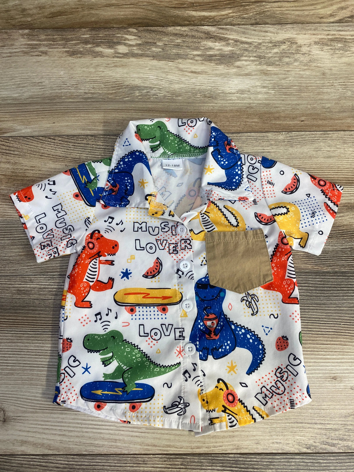 Hawaiian Dinosaur Button-Up Shirt White sz 12-18m - Me n Mommy To Be