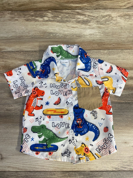 Hawaiian Dinosaur Button-Up Shirt White sz 12-18m - Me n Mommy To Be