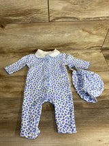 Tres Beau Et Belle 2pc Floral Coverall & Bonnet Set White sz 0-3m