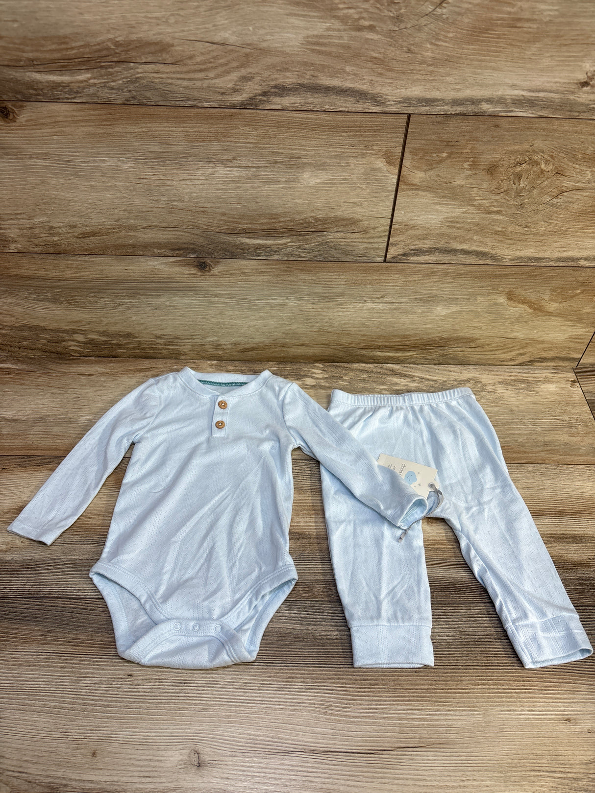NEW Cloud Island 2pc Pointelle Henley Bodysuit & Pants Set Blue sz 12m