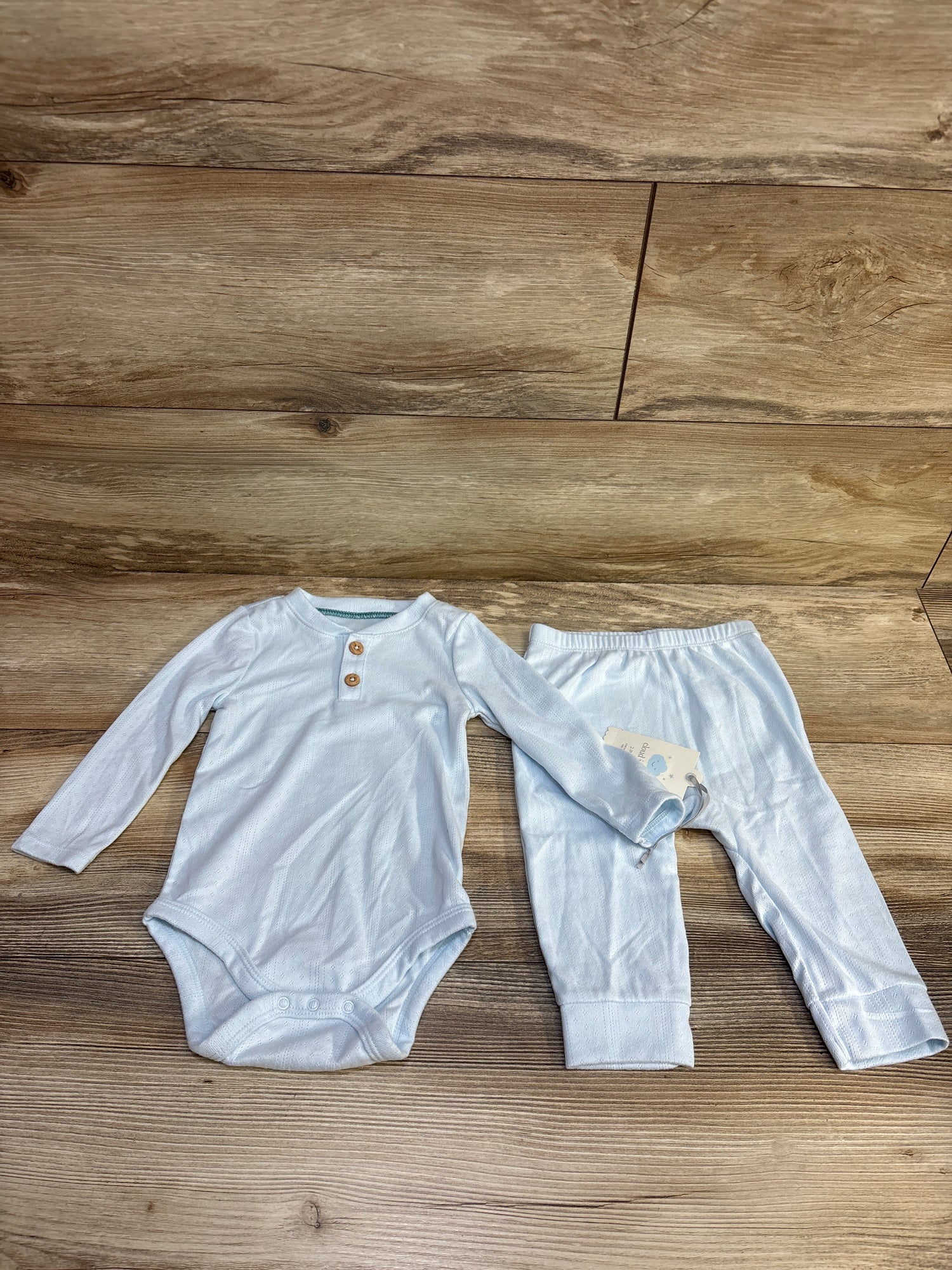 NEW Cloud Island 2pc Pointelle Henley Bodysuit & Pants Set Blue sz 12m