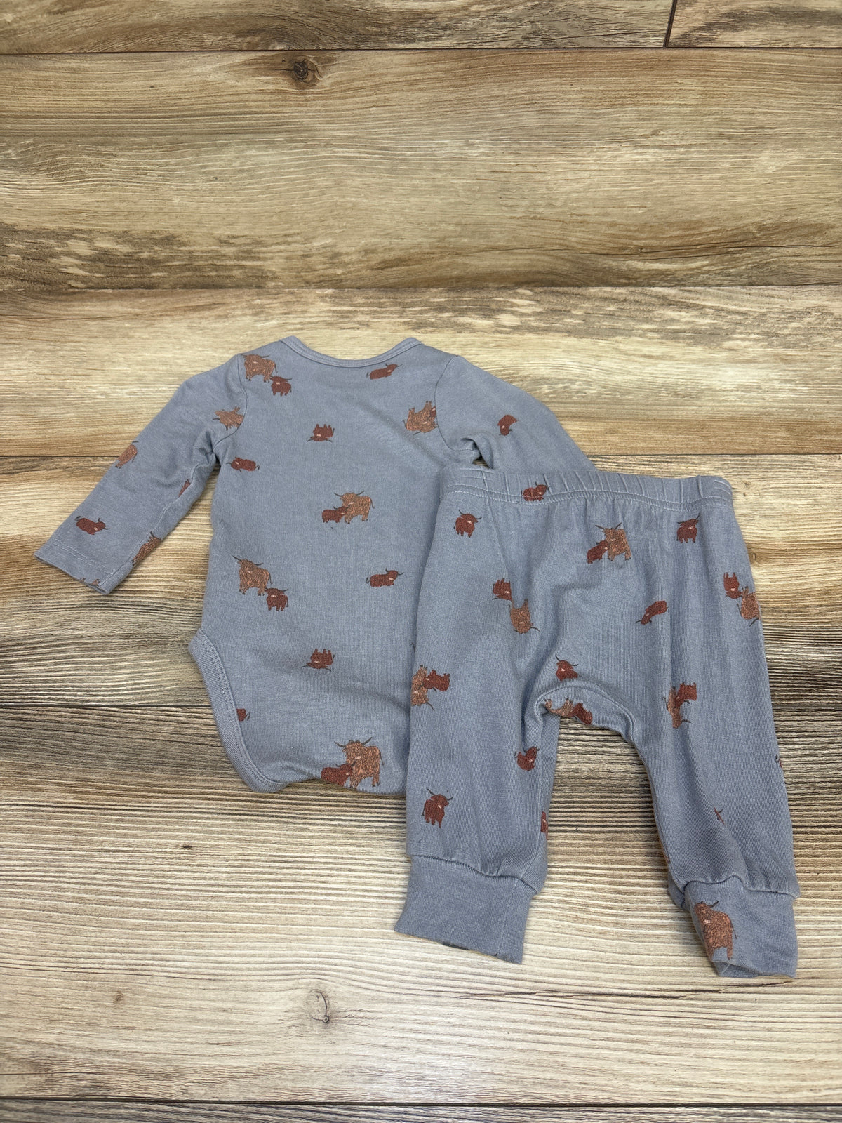 Modern Moments 2pc Highland Cow Viscose Bodysuit & Pants Set Slate sz 0-3m