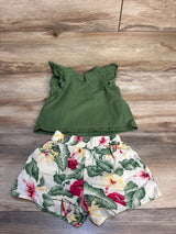 Janie & Jack 2pc Ruffle Sleeve Top & Floral Shorts Green sz 3T