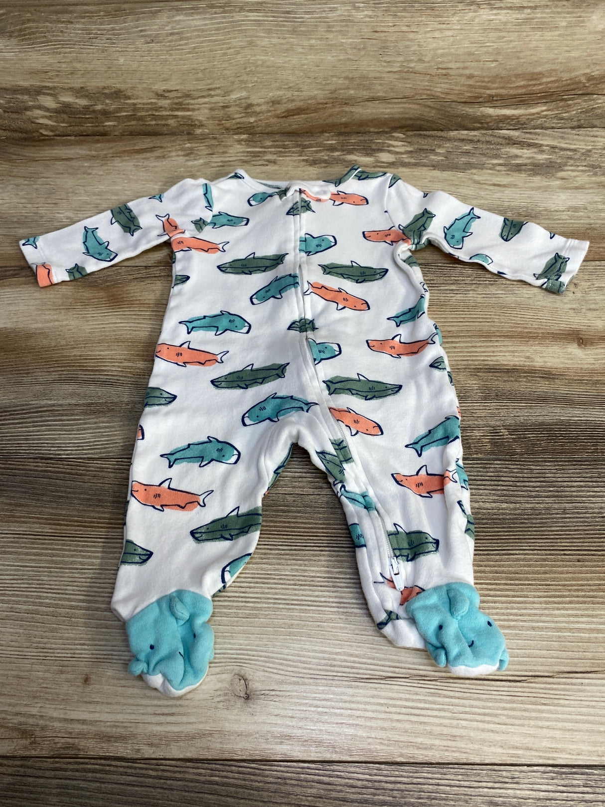 Just One You Shark Print Sleeper White sz 3m