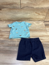 Pekkle 2pc Boats Shirt & Shorts Blue sz 3m