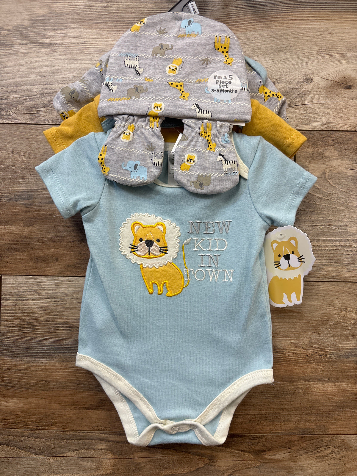NEW Little Beginnings 5pc Bodysuits, Hat, & Mittens Set Blue sz 3-6m