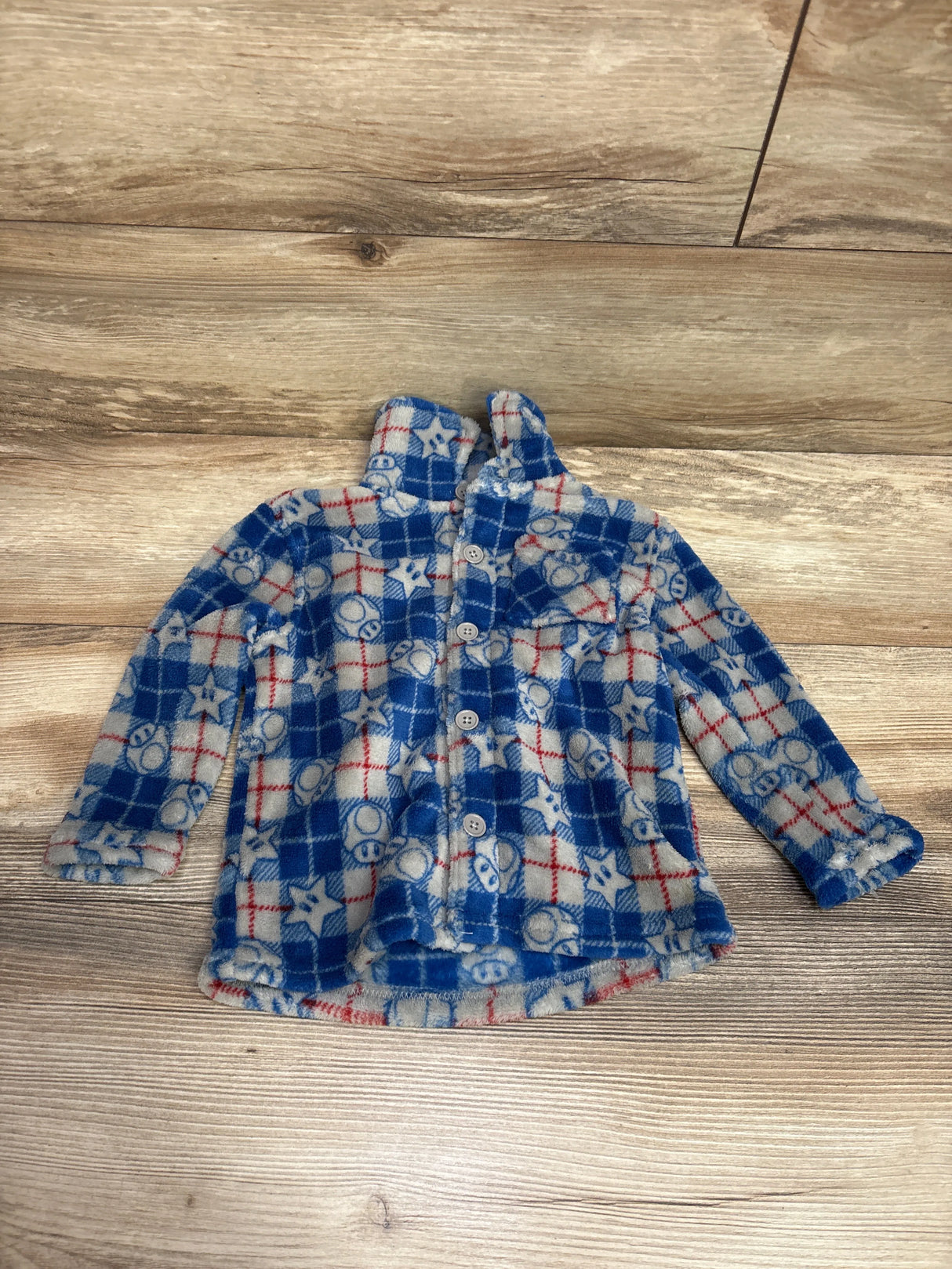 Super Mario Brother Plush Coat Style Pajama Shirt Blue sz 2T