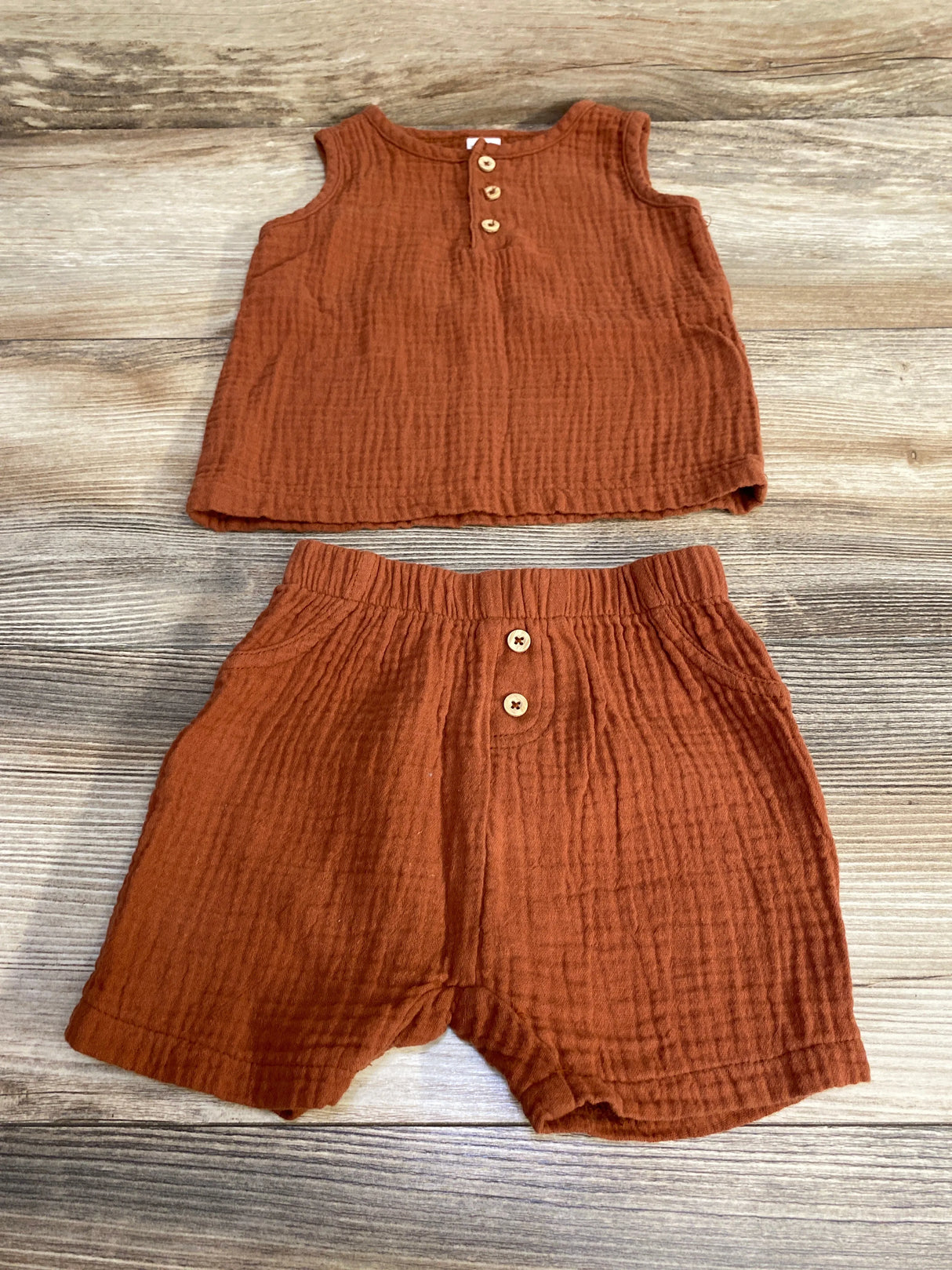 Pl Baby 2pc Henley Tank Top & Shorts Brown sz 12m