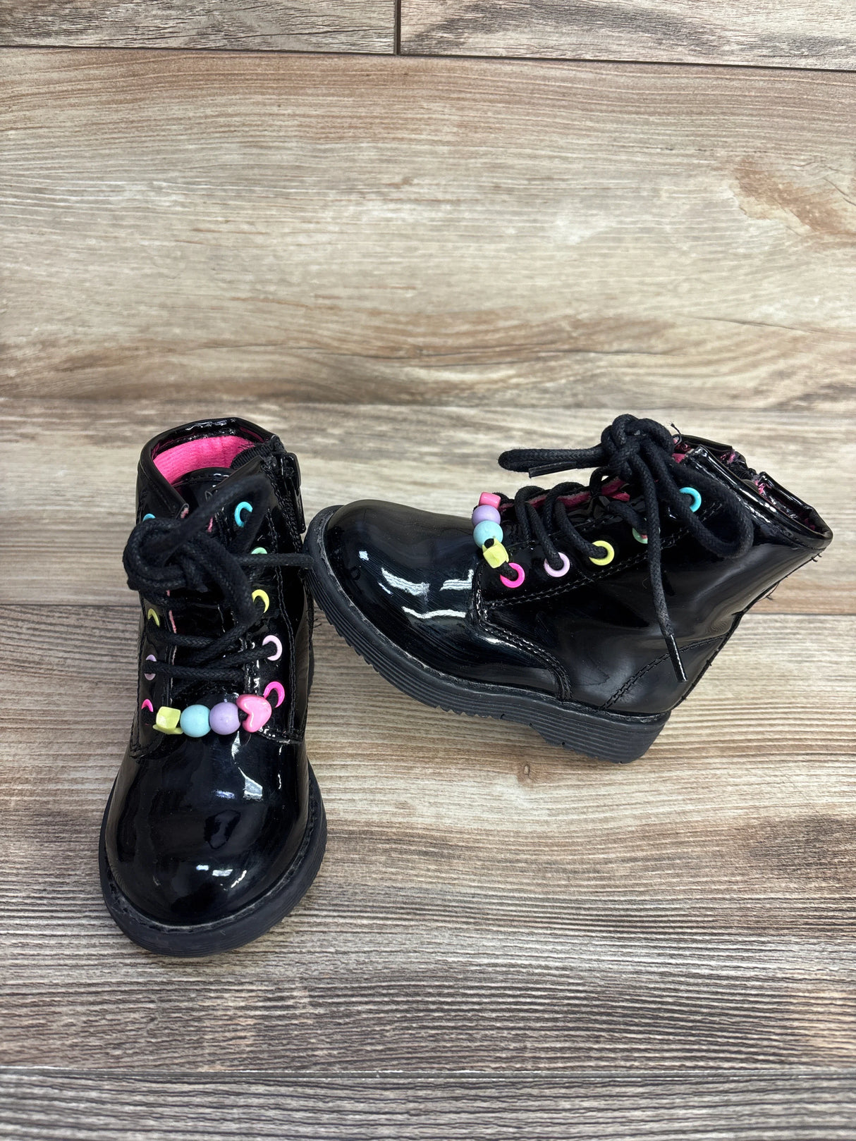 Children's Place Beaded Lace Up Boot Black sz 5c