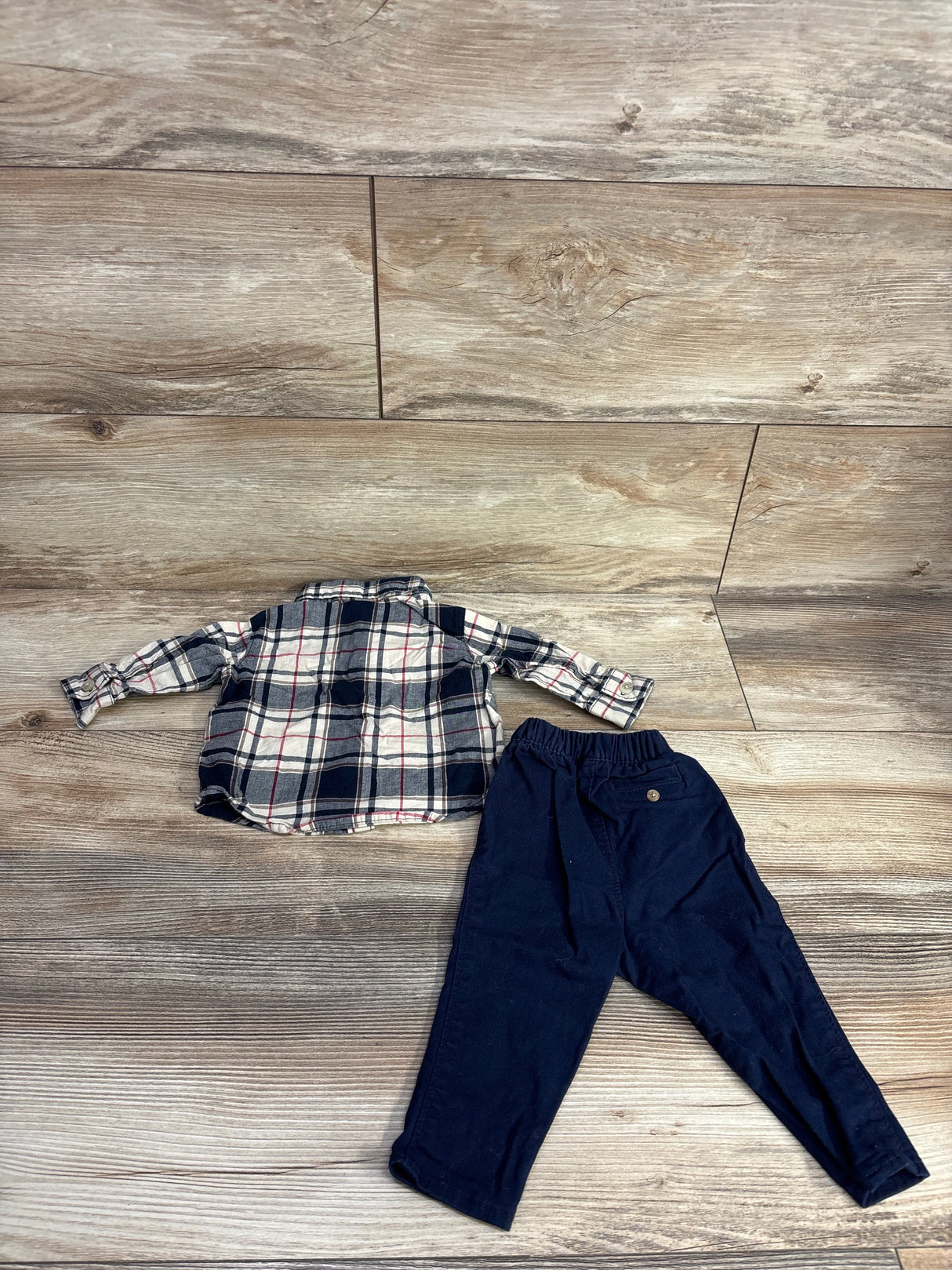 Old Navy 2pc Plaid Button Up Shirt & Pants Set Beige sz 0-3m