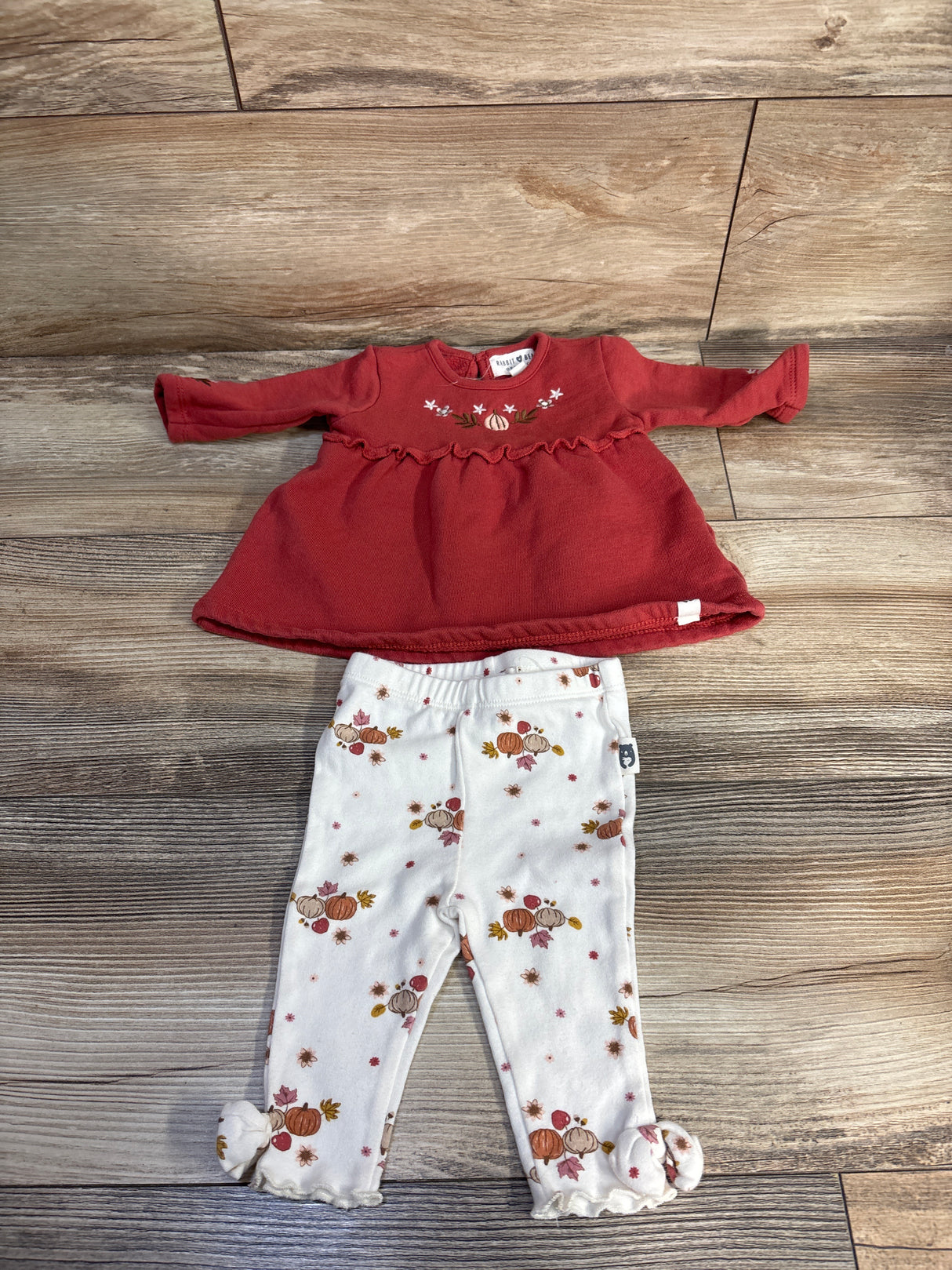 Rabbit + Bear Organic 2pc Embroidered Pumpkin Top & Leggings Set Red sz 0-3m