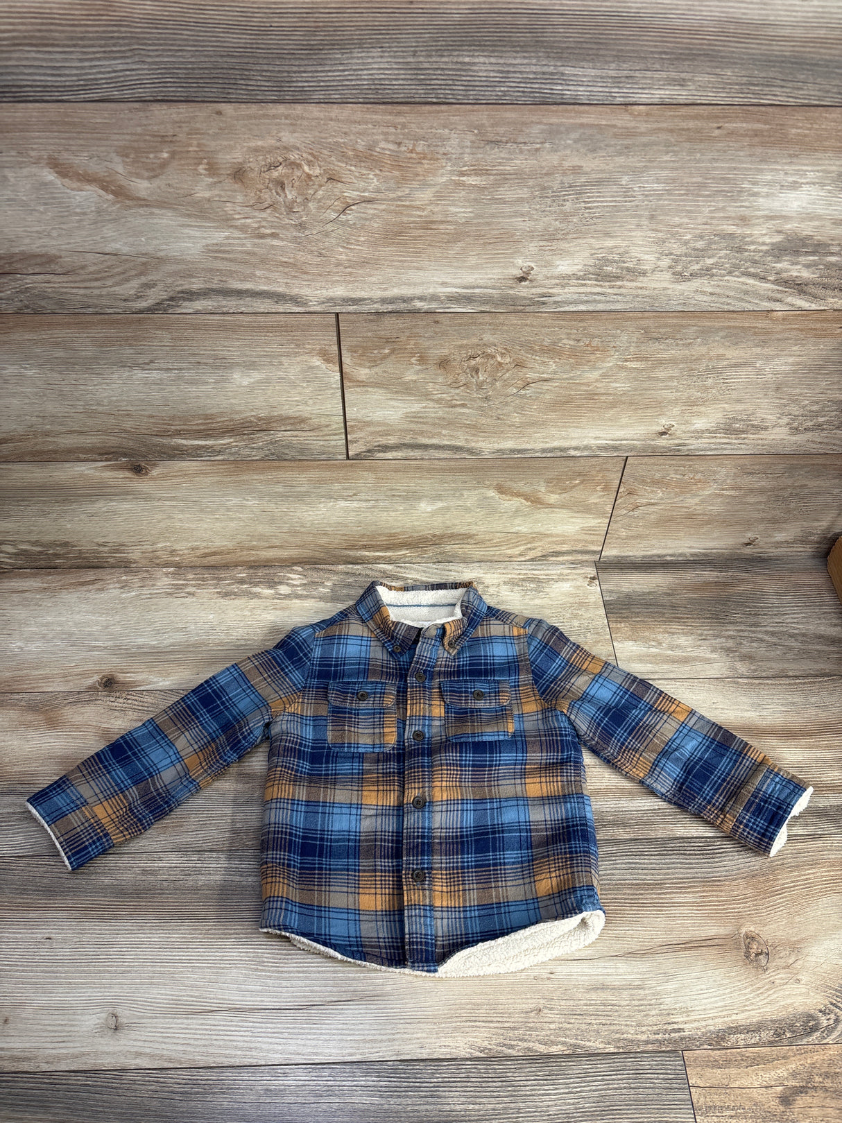 Cat & Jack Faux Shearling Plaid Shacket Blue sz 3T