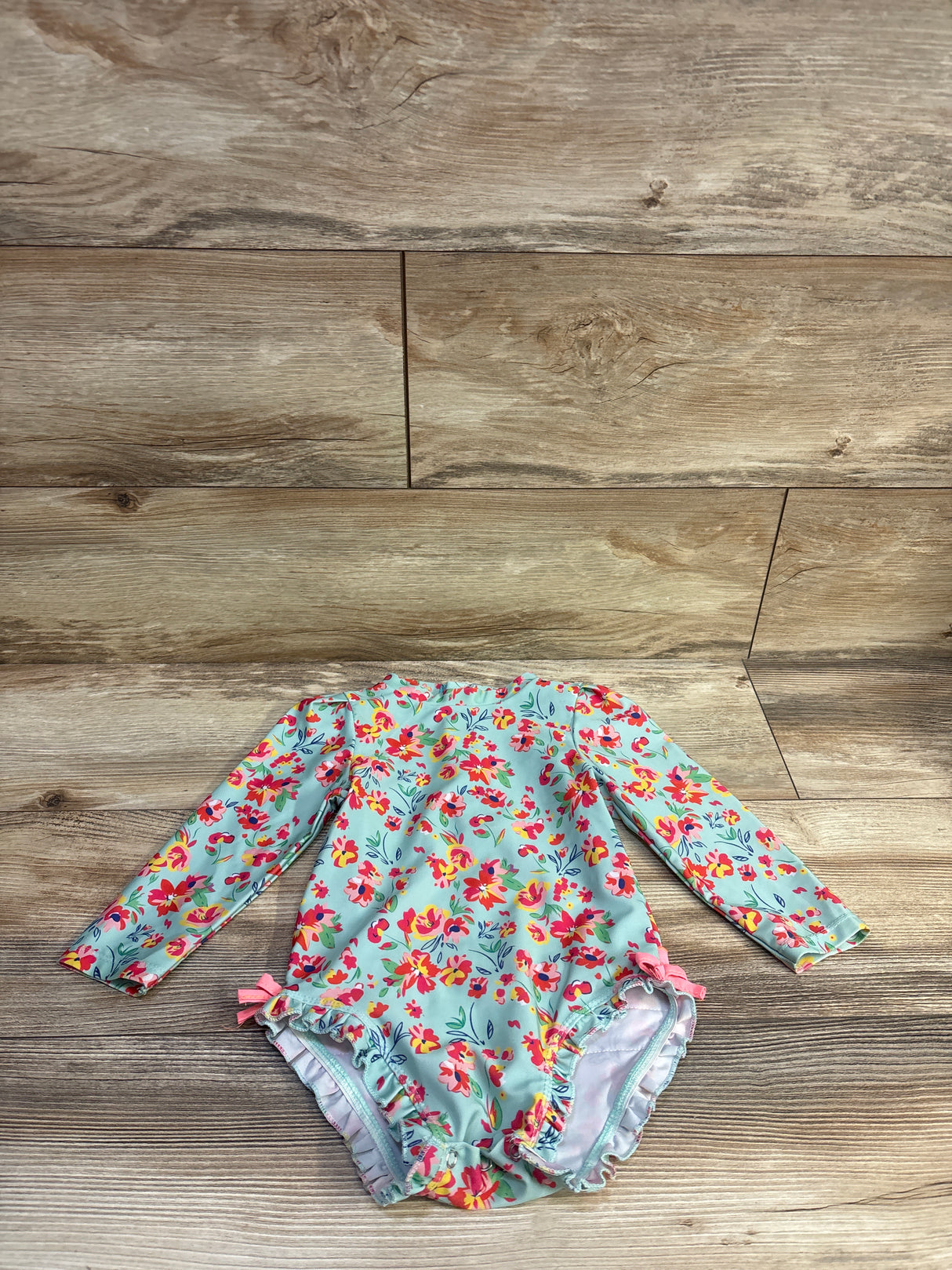 iEFiEL Floral Ruffle 1pc Long Sleeve Rash Guard Swimsuit Blue sz 18-24m