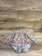 iEFiEL Floral Ruffle 1pc Long Sleeve Rash Guard Swimsuit Blue sz 18-24m