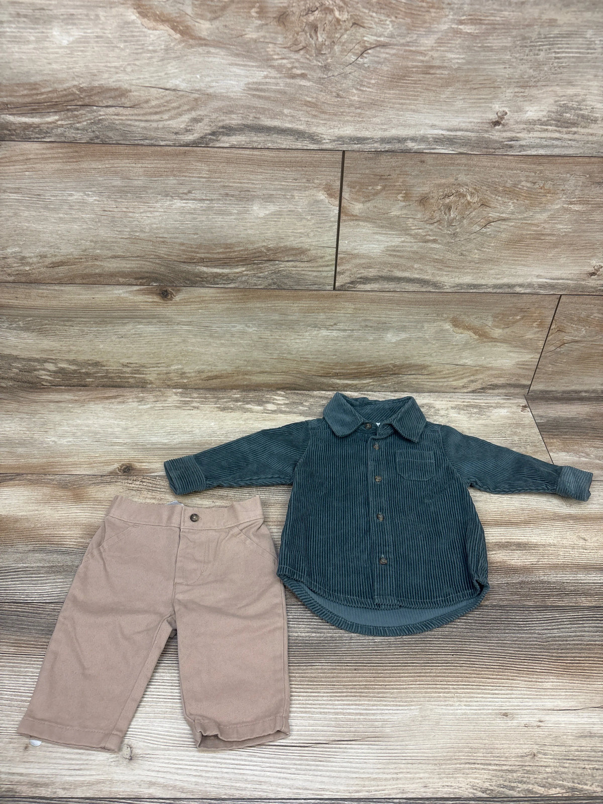 Just One You 2pc Corduroy Button-Up Shirt & Pants Set Green sz 3m