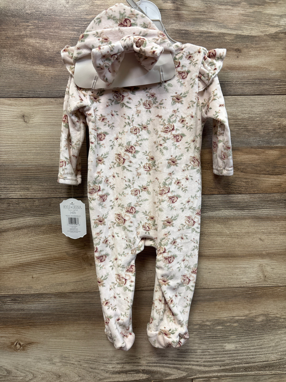 NEW Kyle + Deena 2pc Velour Footed Coverall & Hat Set Pink sz 3/6m
