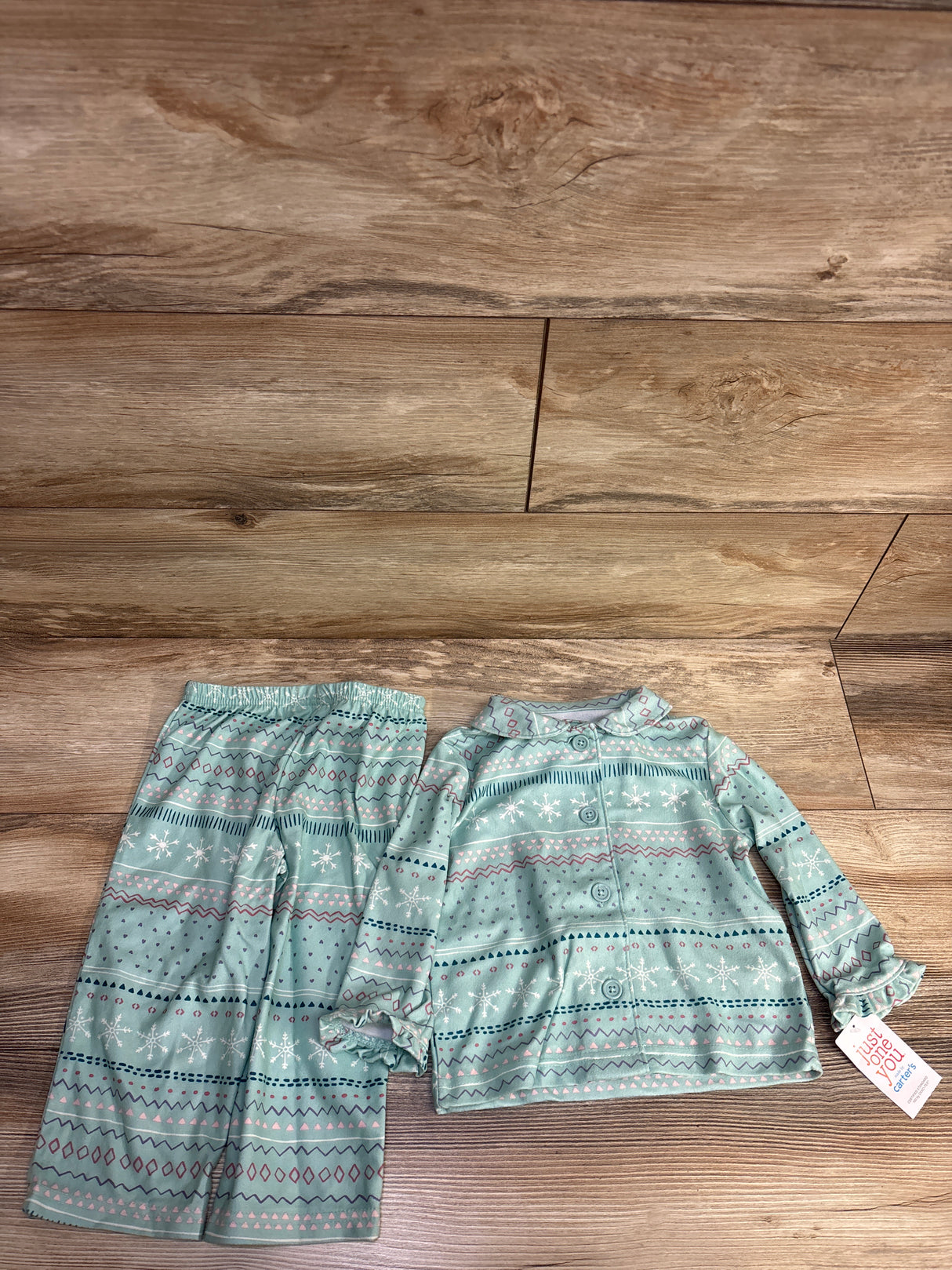 NEW Just One You 2pc Snowflake Coat Style Pajama Set Teal sz 18m