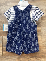 NEW Little Me 2pc Striped Shirt & Shortalls Set White sz 6m