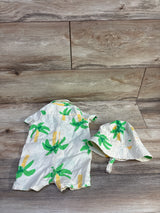 Baby Gap 2pc Polo Shortie Romper & Hat Set Cream sz 0-3m