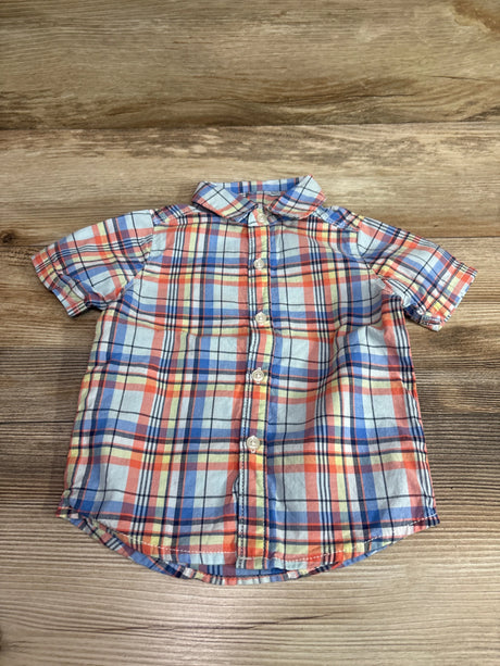 Carter's blue, orange, and white plaid short sleeve button-up shirt for infants size 12m