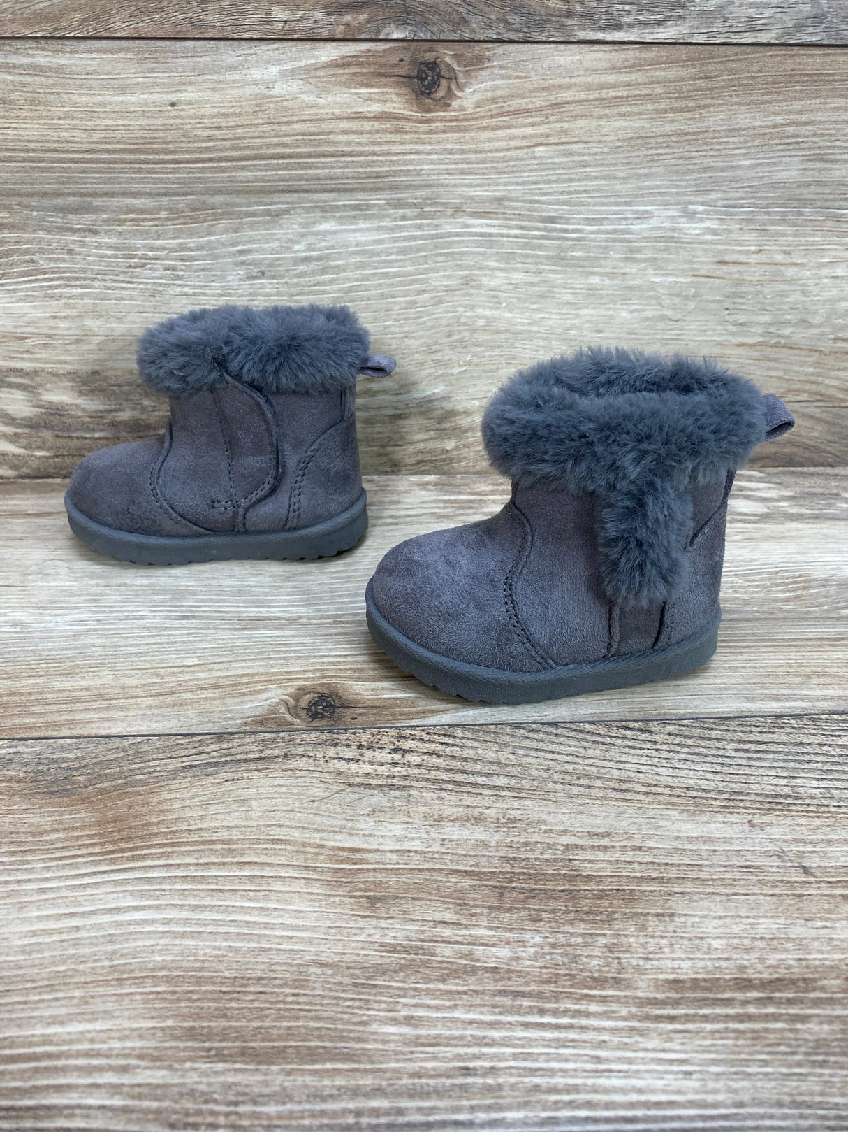 Wonder Nation Faux Fur Boots w Side Velcro Grey sz 2c